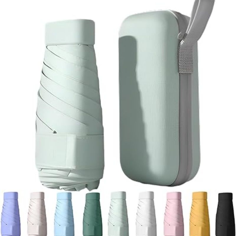 Mini Travel Sun Umbrella for Purse With Case,Small Compact UV Umbrella Protection Sun,Lightweight Portable Parasol Windproof for Women Men Kids