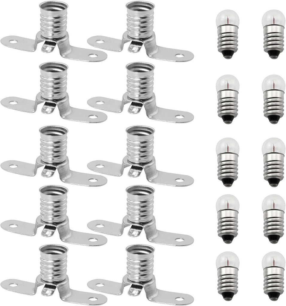 Miniature Screw Base Light Bulbs and 10PCS E10 Light Socket Bulbs Lamps Base Holders for Home Experiment Circuit Electrical Test Accessories