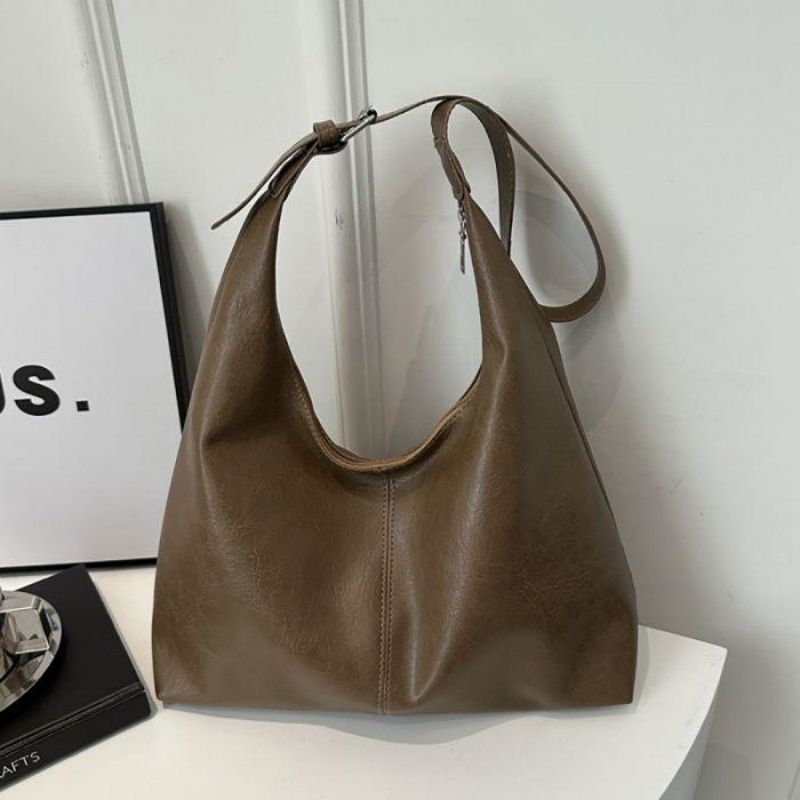 Minimalist Black Oversized Slouchy Shoulder Bag, Soft Leather Casual Daily Work Handbag