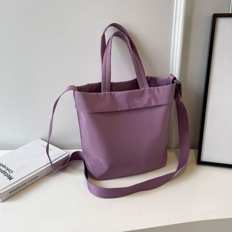 Minimalist Soft Nylon Bucket Tote, Portable Hand & Crossbody 2-in-1 Casual Daily Purse