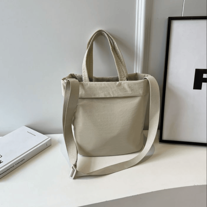 Minimalist Soft Nylon Bucket Tote, Portable Hand & Crossbody 2-in-1 Casual Daily Purse