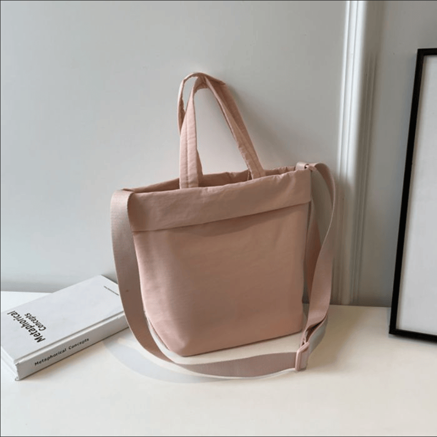 Minimalist Soft Nylon Bucket Tote, Portable Hand & Crossbody 2-in-1 Casual Daily Purse