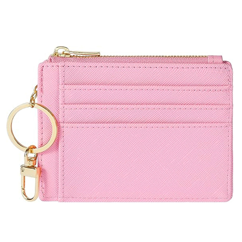 Minimalist Thin Mini Wallet, Soft Faux Leather Credit Card Holder with Wrist Lanyard & Key Ring, Portable Coin Purse for Daily Commute Shopping