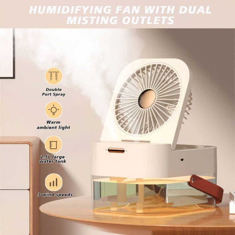 Misting Fan with 2.5L Water Tank and Dual Misting Outlets, Portable Fan Rechargeable with LED Night Light, USB Desktop Fans for Home, Office, Bedroom (Green)