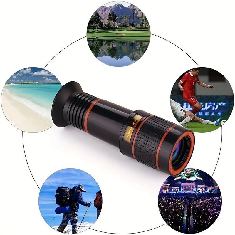 Mobile Phone Attachment Lens, Mobile Zoom Lens, Mobile Camera and Accessories, 8X, 12X, 20X, Smartphone and Tablet Long Focus Telephoto with Clip, Black