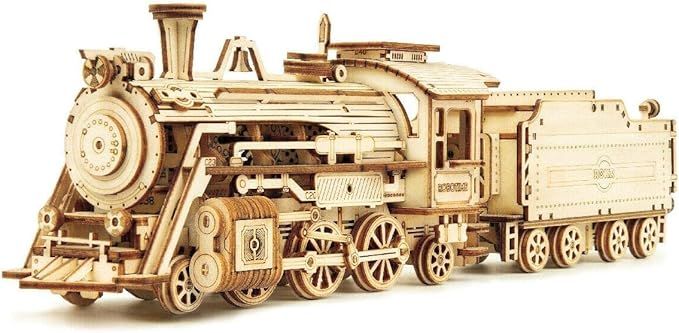 Model Car Kits Wooden 3D Puzzles Model Building Kits for Adults to Build-Educational Brain Teaser Assembly Model, Desk Decor/DIY Hobbies/Gifts for Teens&Kid (Prime Steam Express/12.1*2.7*3.3)