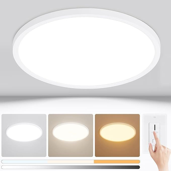 Modern 12'' Led Ceiling Light Fixture, 0.67 Inch Ultra Thin Flush Mount, Brightness Dimmable & 3000K/4500K/6000K Selectable, 22W 2200LM, White, for Bedroom, Kitchen, Dining Room, Home Office, Hallway