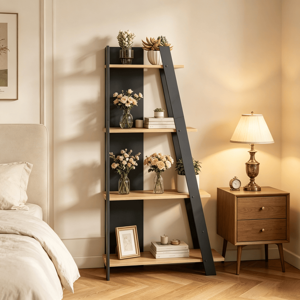 Modern 4-Tier Wooden Bookshelf Vertical Display Compact Bookcase for Small Spaces Home Office Decor