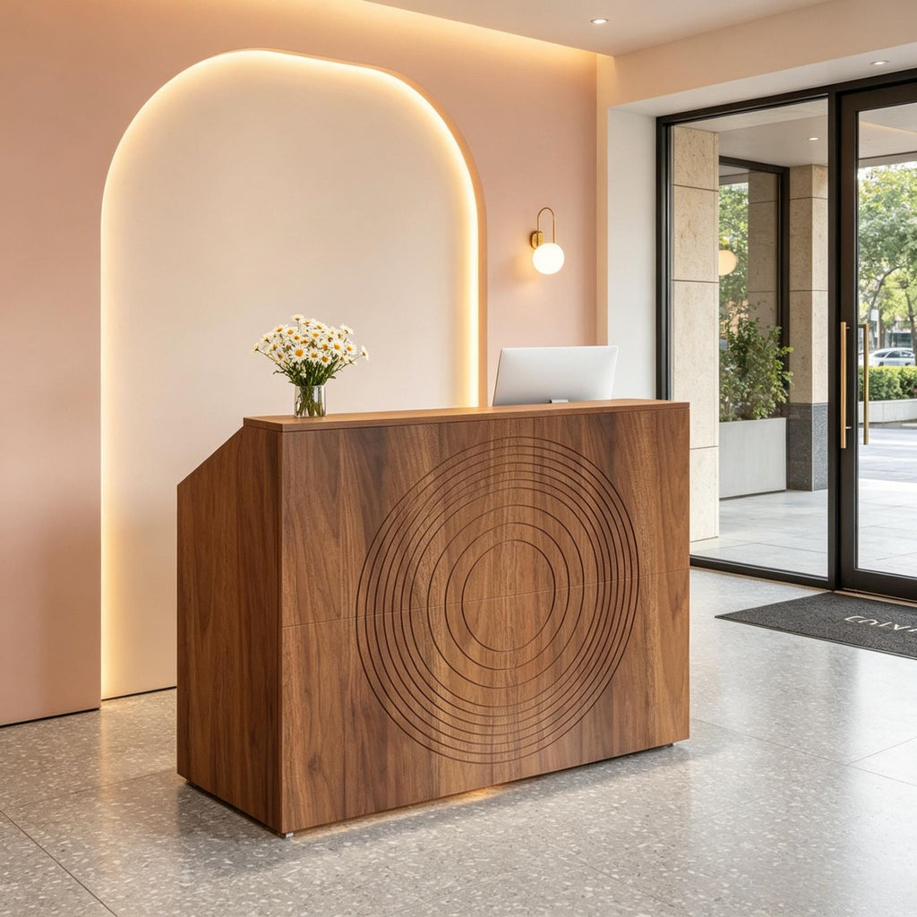 Modern 46.5 Inch Reception Desk Front Desk Counter Table with Open Shelves for Office Use