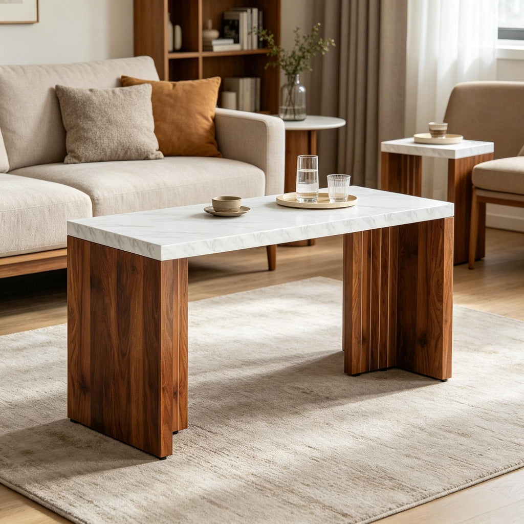 Modern 55 Inch Bar Table Counter Height Pub Table with Faux Marble Tabletop Kitchen Dining Room Furniture