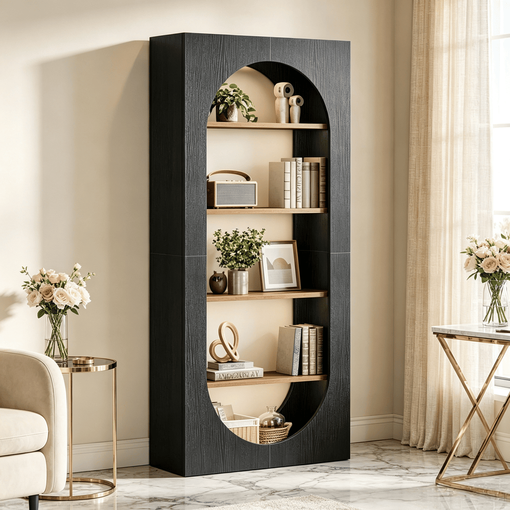 Modern 70.8-Inch Arched Bookcase 5-Tier Freestanding Tall Bookshelf for Living Room Home Office Decor