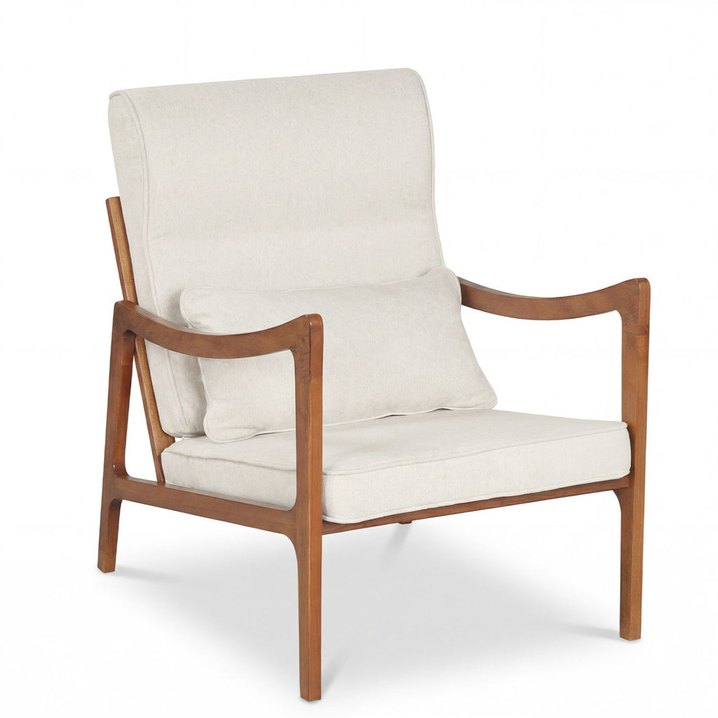 Modern Accent Chair with Solid Rubber Wood Upholstered Armchair