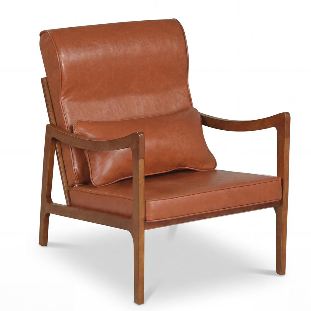 Modern Accent Chair with Solid Rubber Wood Upholstered Armchair