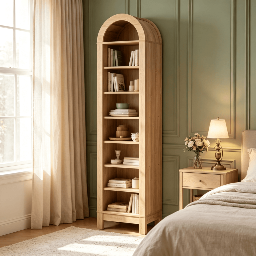 Modern Arch Bookshelf 8-Tier with 3 Adjustable Shelves Home Decor Wall Mounted Open Bookcase for Living Room Bedroom