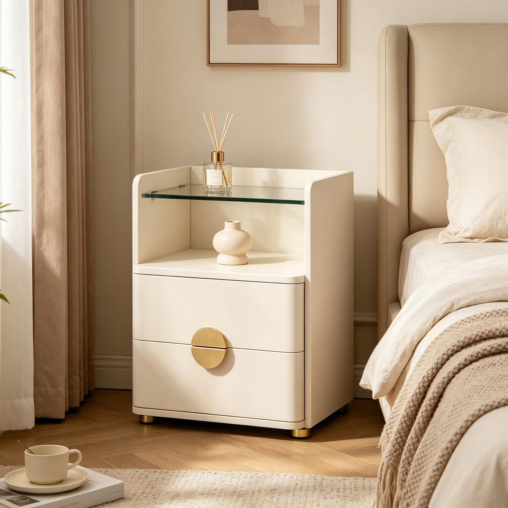 Modern Bedside Table with Open Storage 2-Drawer Nightstand for Bedroom Furniture And Storage Solutions