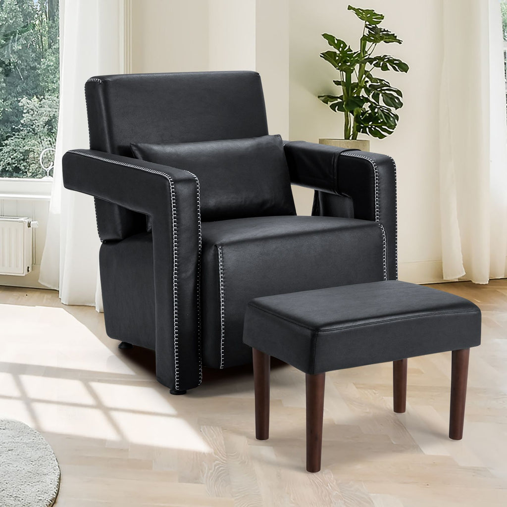 Modern Berber Fleece Accent Chair with Ottoman and Waist Pillow for Living Room