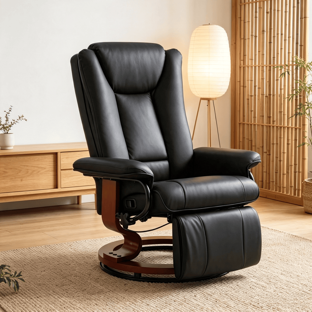 Modern Black PU Leather Swivel Recliner Chair with Footrest RV Armchair for Living Room Comfortable And Stylish Design