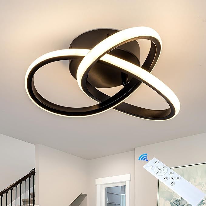 Modern Ceiling Light, 24W LED Dimmable Ceiling Light with Remote Control, 3000-6000K Color Temperature Adjustable, Balck Small Chandelier for Bedroom, Entryway, Hallway, Kitchen