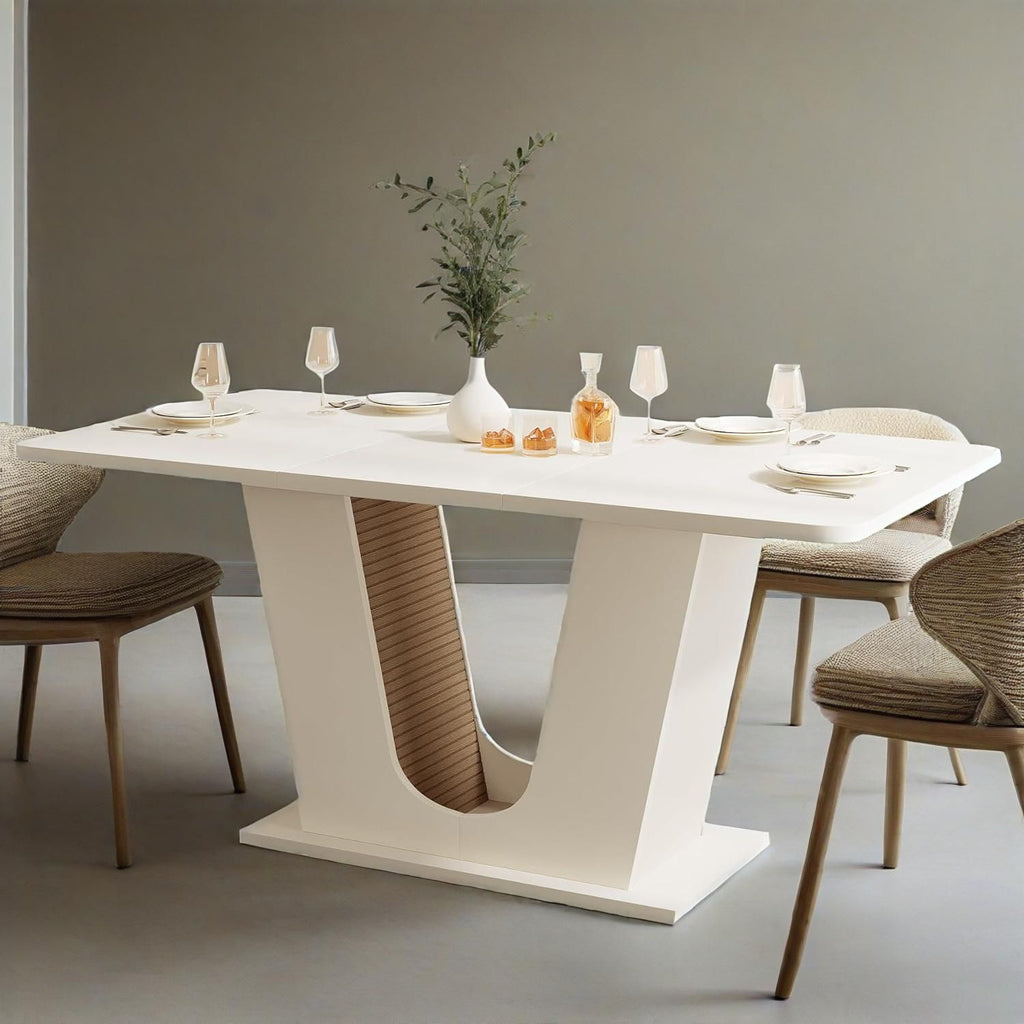 Modern Dining Table for 4-6 People, 55-Inch Rectangular Kitchen Table with U-Shaped Base, Dinner Table