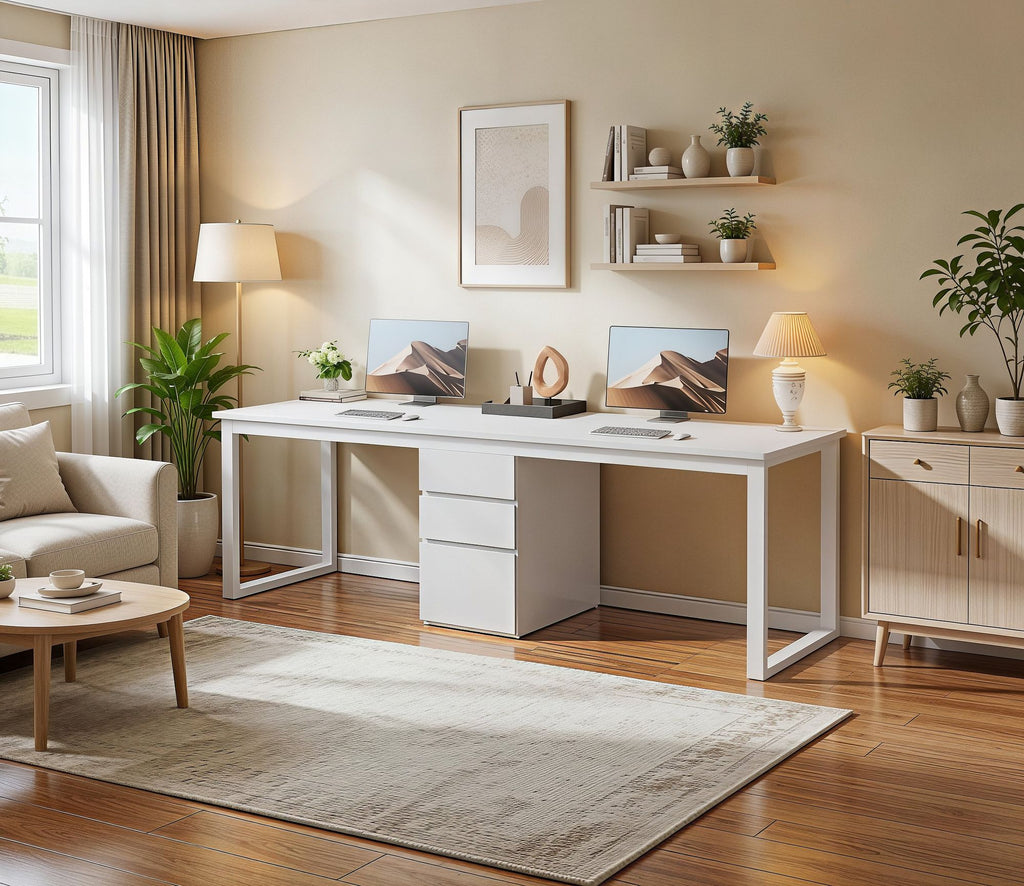 Modern Double Computer Office Desk 78.7 Inch Two Person Desk with 3 Drawers for Home And Office Use