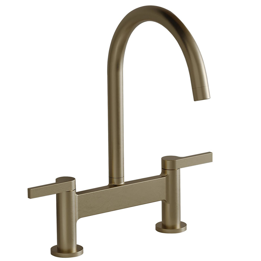 Modern Double Handle 2 Holes Deck Mount Bridge Kitchen Faucet With 360 Swivel Spout Sink Faucet In Brushed Nickel