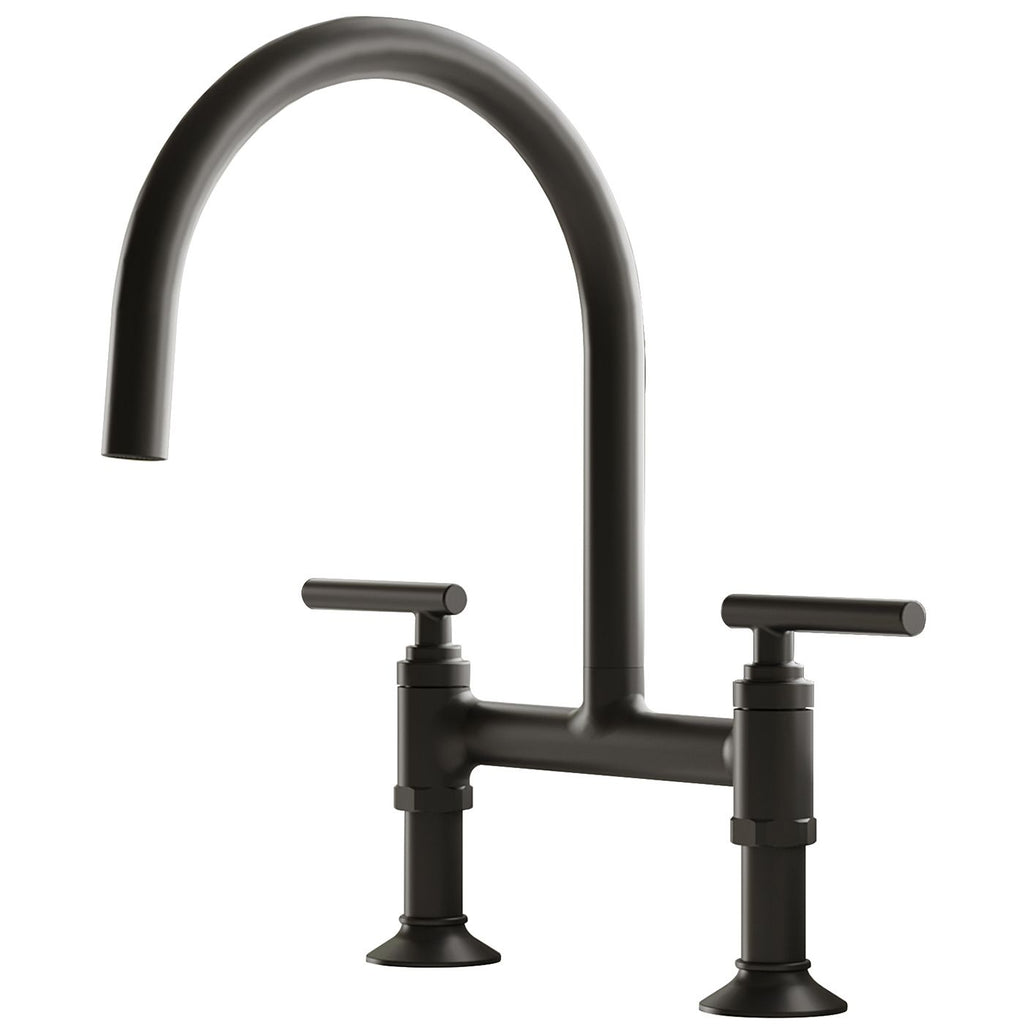 Modern Double Handle 2 Holes Deck Mount Bridge Kitchen Faucet With 360 Swivel Spout Sink Faucet In Matte Black