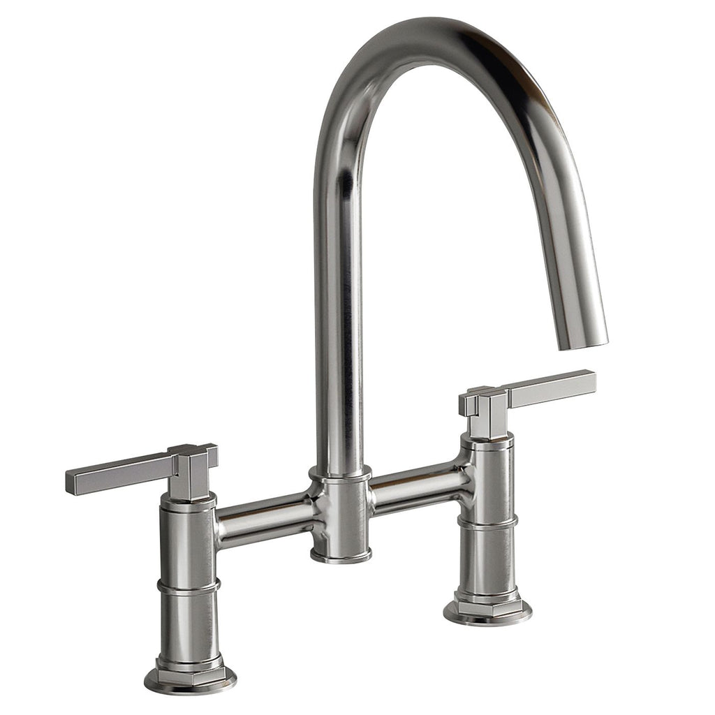 Modern Double Handle 2 Holes Deck Mount Bridge Kitchen Faucet With 360 Swivel Spout Sink Faucet In Matte Black