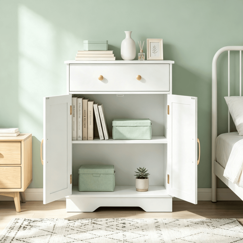 Modern Floor Storage Cabinet with Doors - Buffet Sideboard Featuring Drawer And Adjustable Shelf for Home Organization