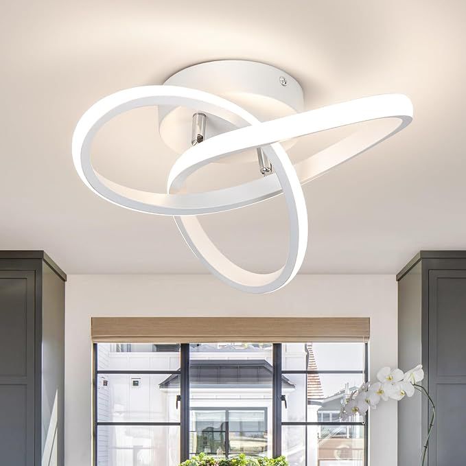 Modern Led Ceiling Light Fixtures,4500K Daylight White Semi Flush Mount Hallway Ceiling Light for Bedroom Bathroom Kitchen Balcony Laundry Room Stair Ceiling Lamp Curved Design (White, 4500K)