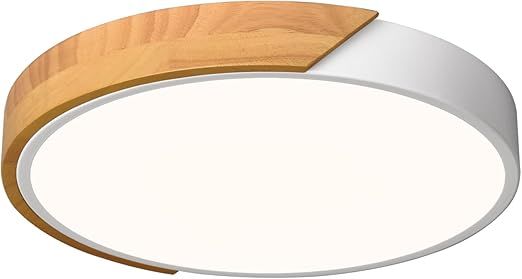 Modern LED Ceiling Light, Minimalist Wood Style Flush Mount Ceiling Light Fixture, Circle Lighting Lamp with Acrylic Lampshade for Bedroom Living Room Dining Room Laundry (White, 11.8'')