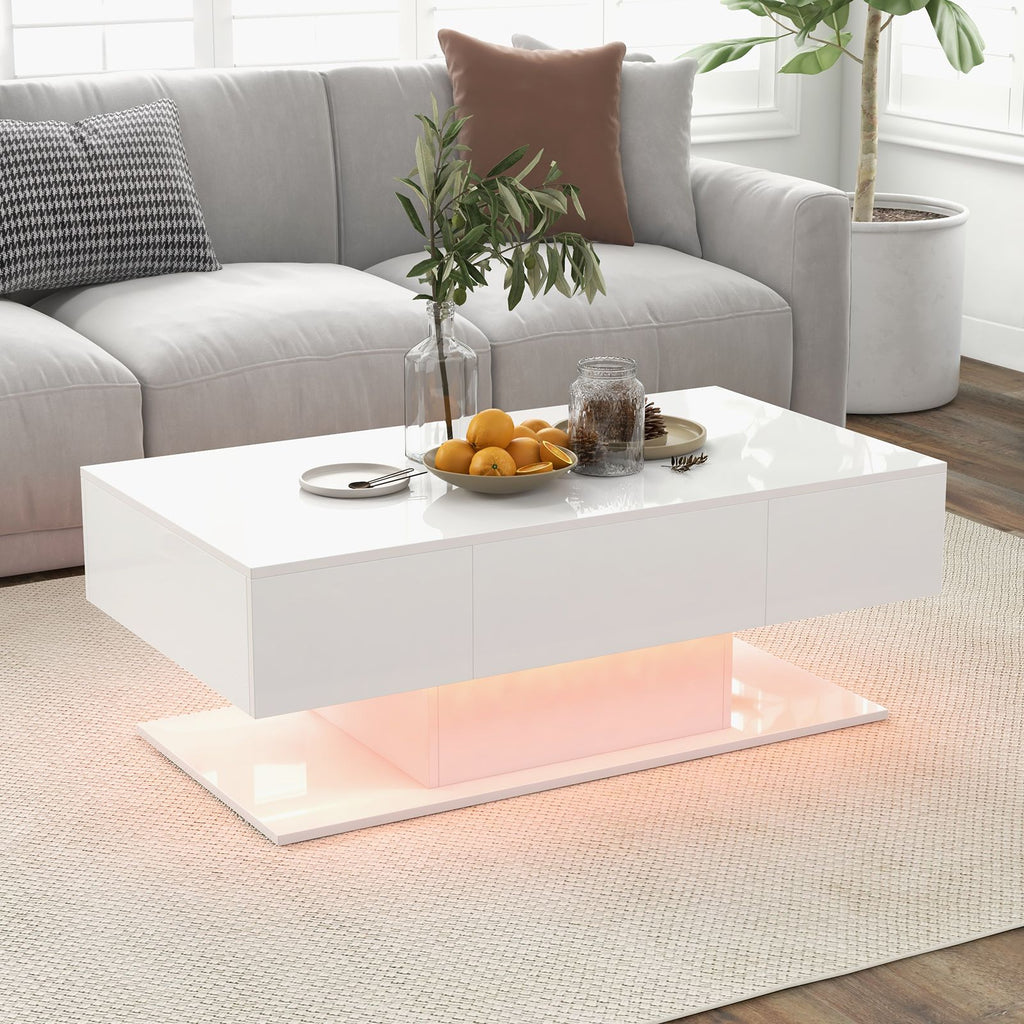 Modern LED Coffee Table with 20 Color LED Lights and 2 Storage Drawers