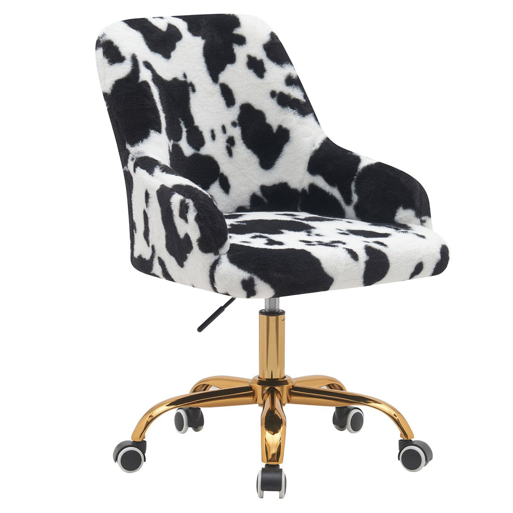 Modern leopard print Teal Velvet Swivel and Adjustable Task Chair with brown