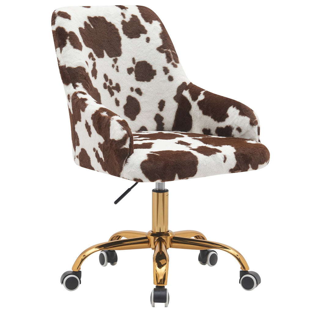Modern leopard print Teal Velvet Swivel and Adjustable Task Chair with brown