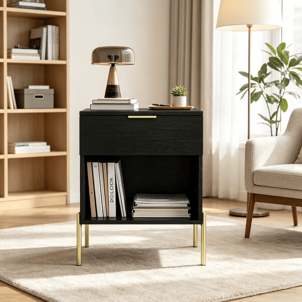 Modern Nightstand with Charging Station Bedroom Furniture Bedside Table