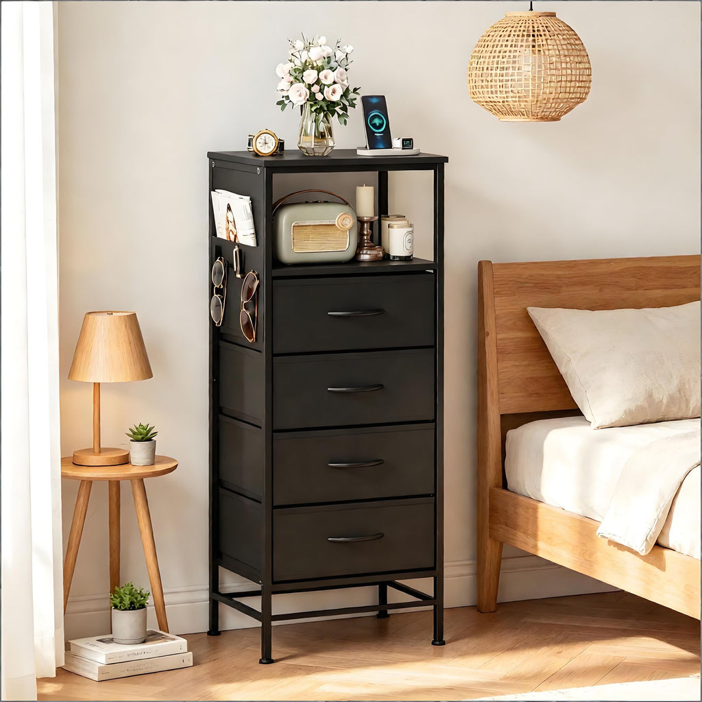 Modern Nightstand with Integrated Charging Station Bedside Table 34" for Bedroom Furniture And Storage
