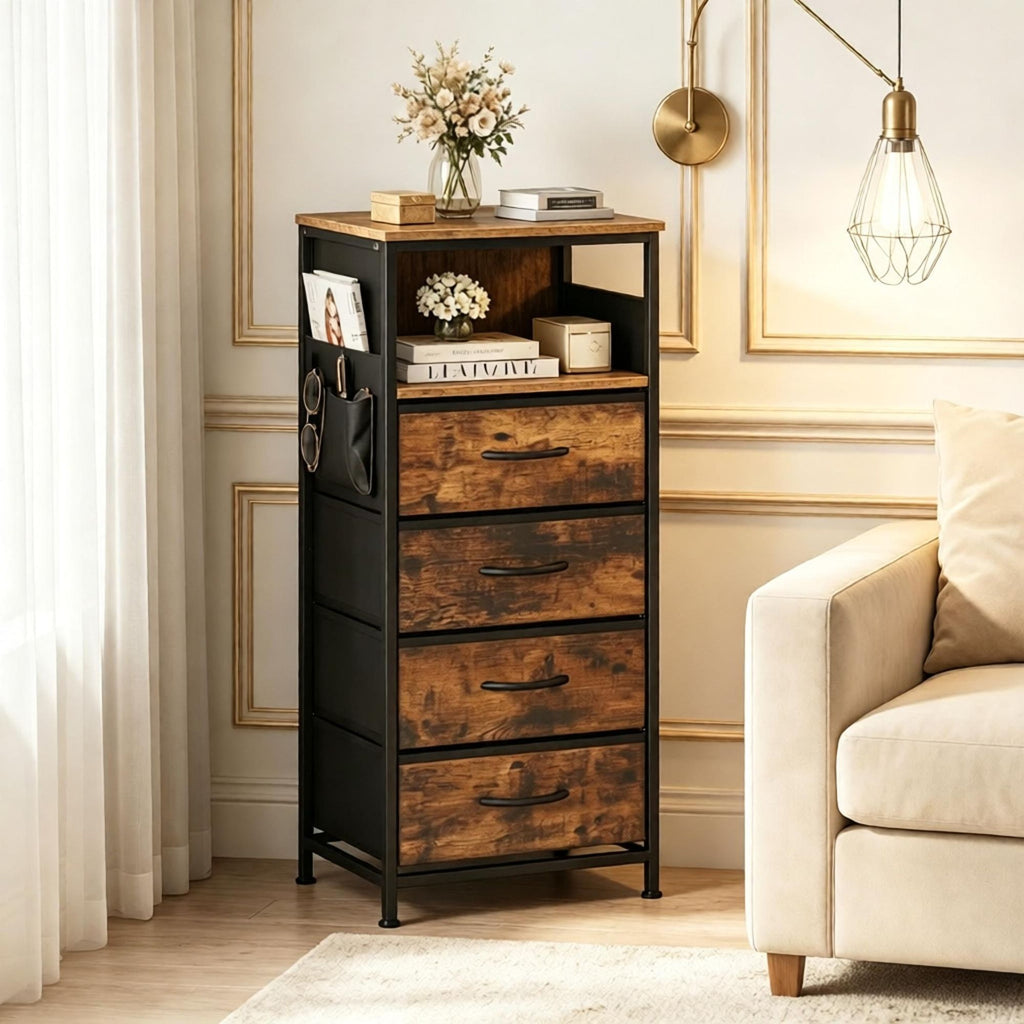 Modern Nightstand with Integrated Charging Station Bedside Table 34" for Bedroom Furniture And Storage