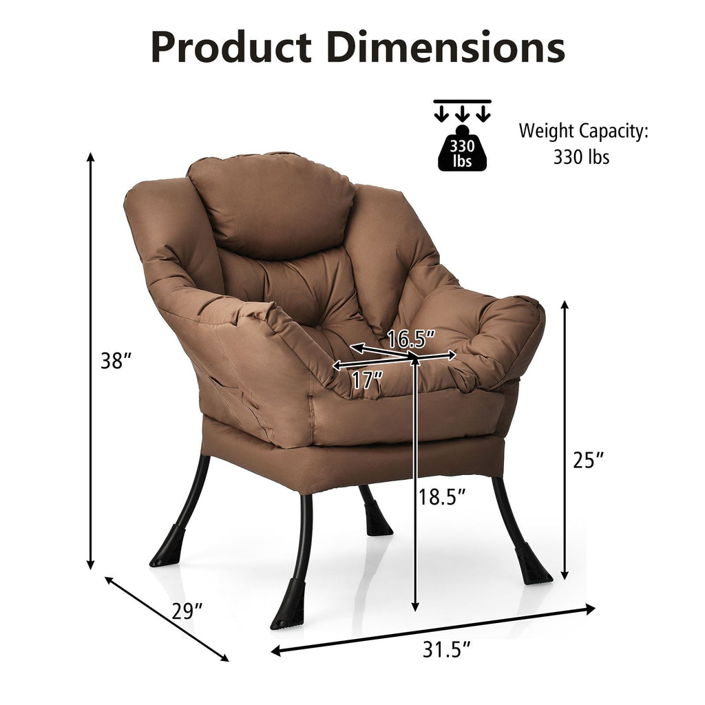 Modern Polyester Fabric Lazy Chair with Steel Frame and Side Pocket