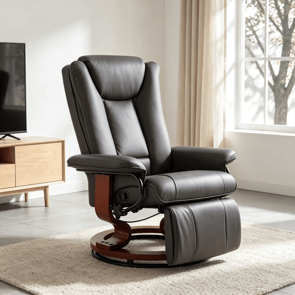 Modern PU Leather Swivel Recliner Chair with Footrest Brown Armchair for Living Room RV Comfortable Living Room Furniture