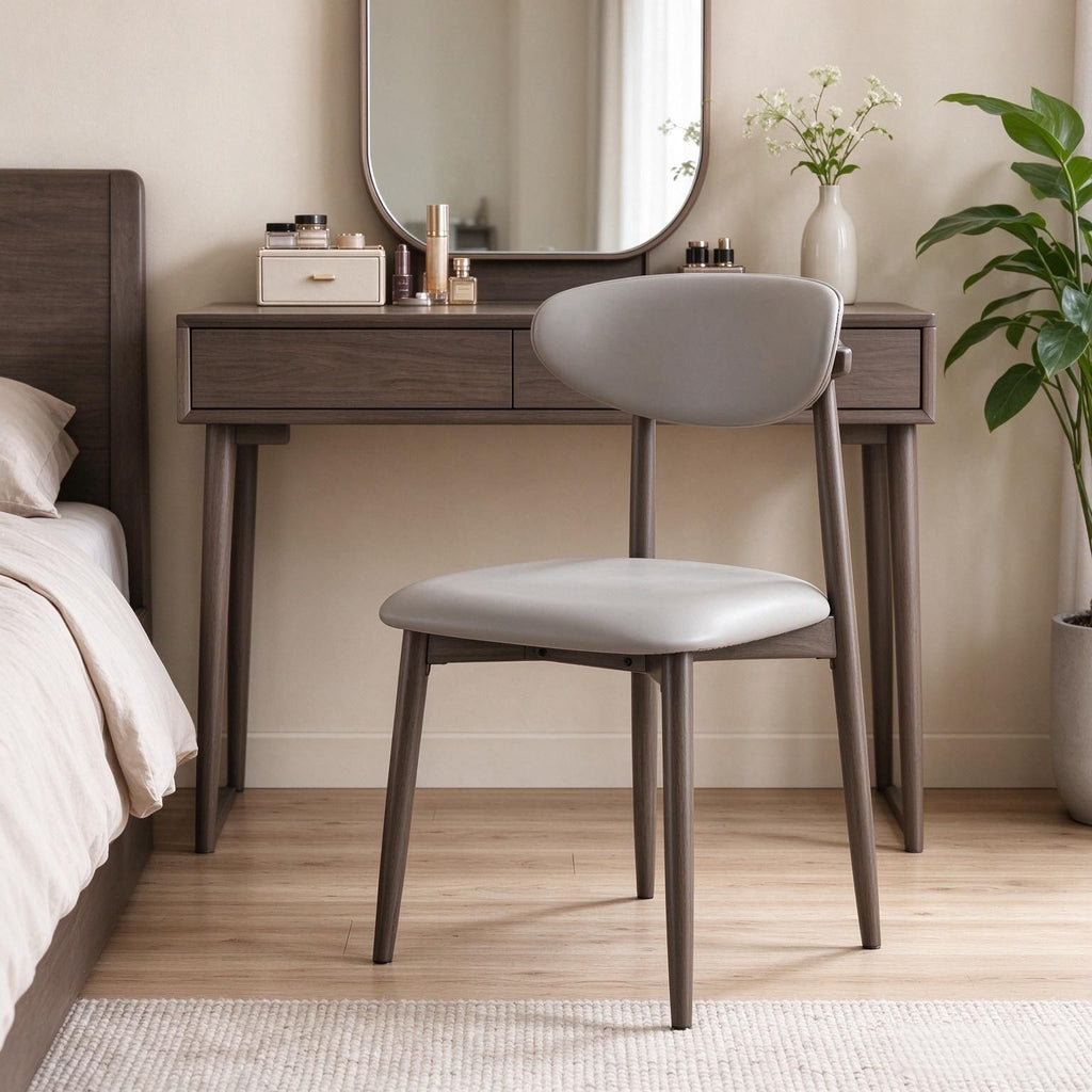 Modern Set of 2 Wooden Dining Chairs with Curved Backrest Upholstered for Comfortable Seating in Home Kitchen-Two chairs