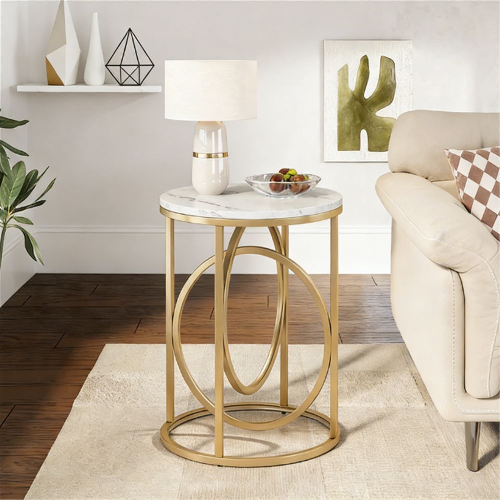 Modern sofa side table, golden O-shaped base, cocktail table, coffee table