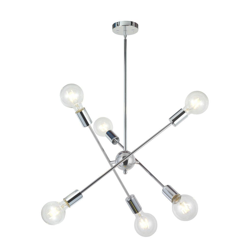 Modern Sputnik Chandelier Lighting 6 Lights Chrome Chandelier Mid Century Pendant Lighting Gold Ceiling Light Fixture for Hallway Bar Kitchen Dining Room