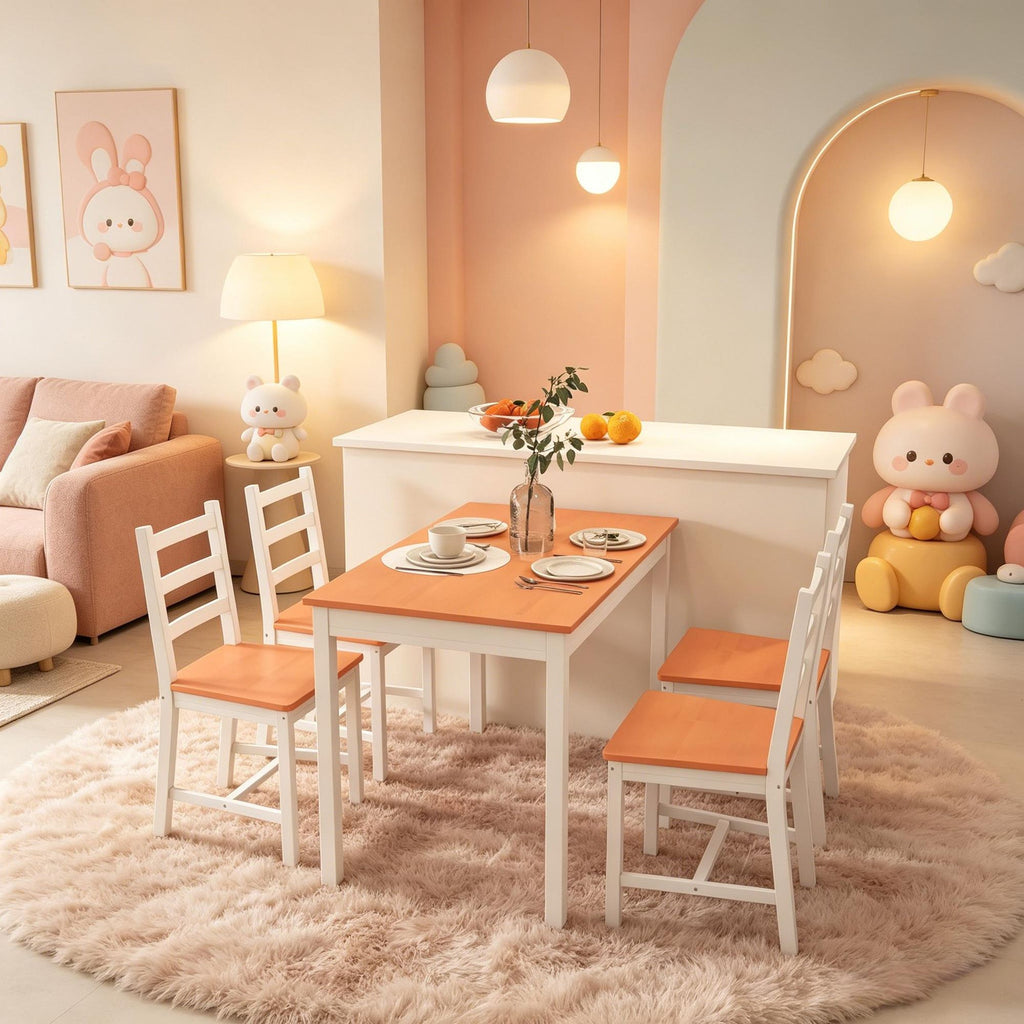 Modern White Dining Table Set for 4 5-Piece Kitchen Table And Chairs Solid Wood for Small Spaces Breakfast Nook
