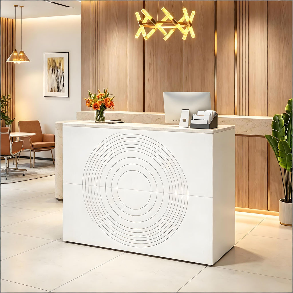 Modern White Reception Desk 46.46'' with Cable Grommet for Salon And Home Office Front Counter