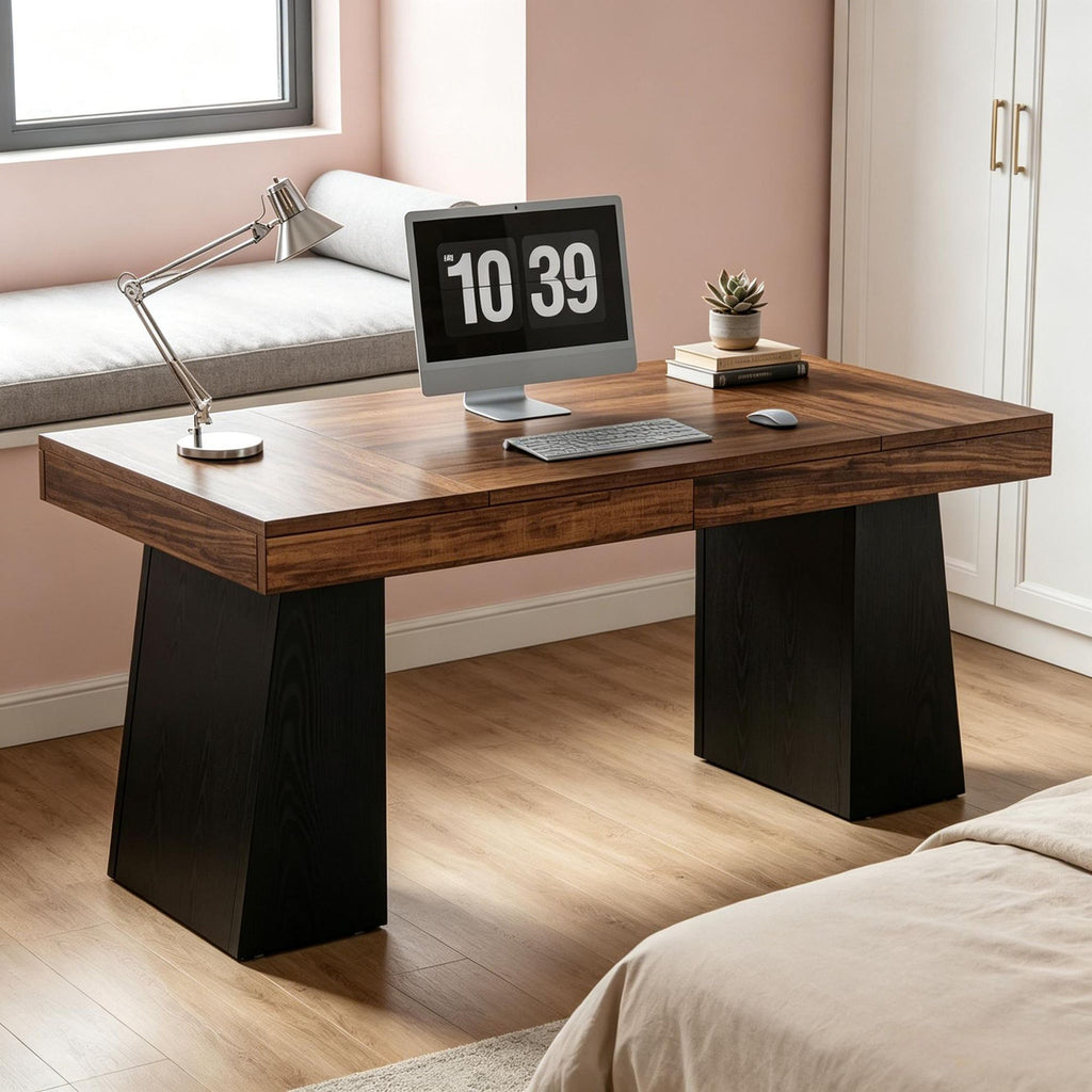 Modern Wood 55" Executive Desk Computer Desk Workstation Desk Office Furniture for Home
