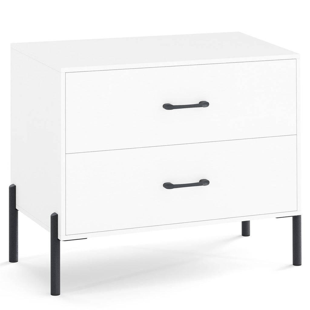 Modern Wooden 2-Drawer Nightstand with Metal Legs and Handles