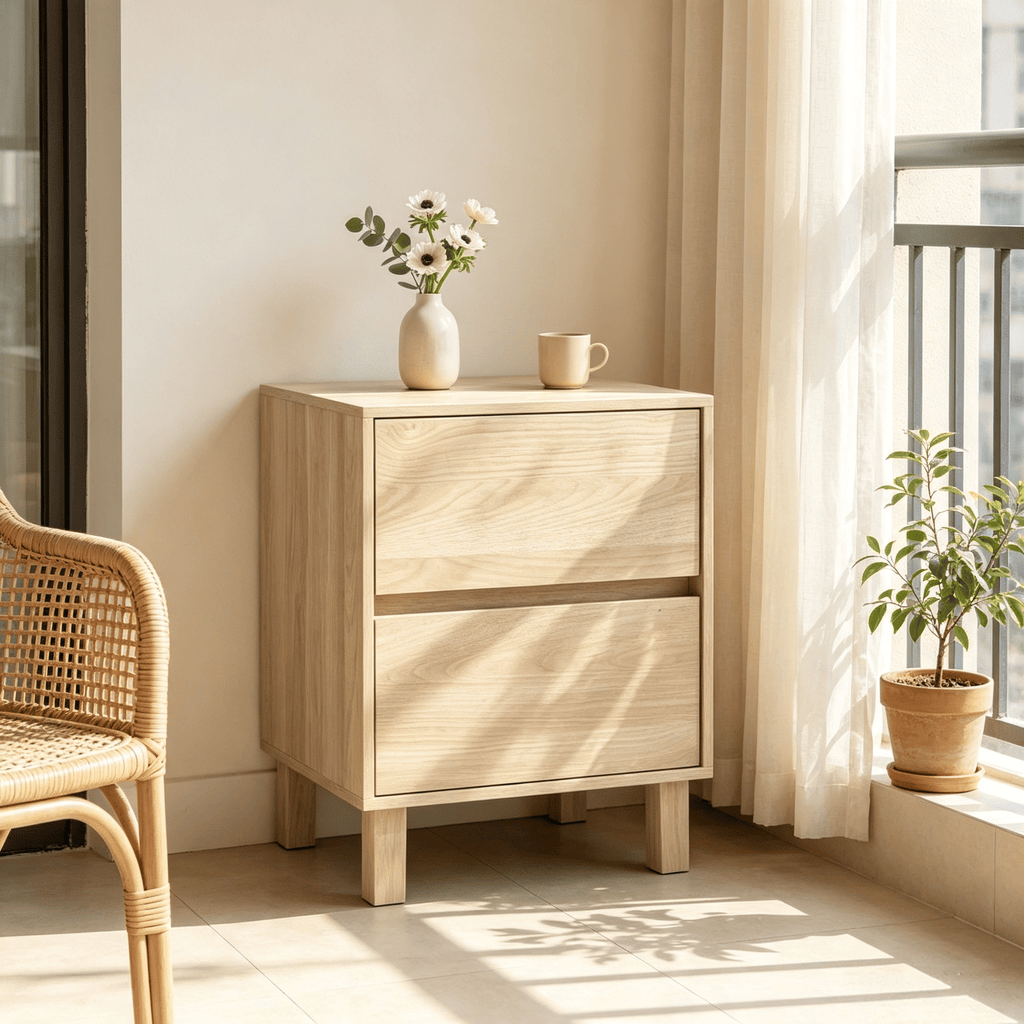 Modern Wooden End Table with 2 Storage Drawers Home Furniture Side Table Living Room Decor