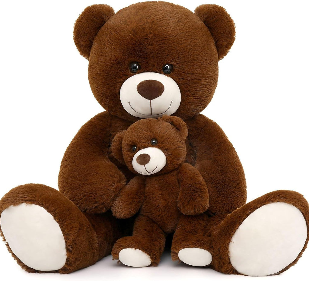 Mom and Baby Giant Teddy Bear, 39inch Large Teddy Bears Stuffed Animal Plush for Baby Shower, Dark Brown