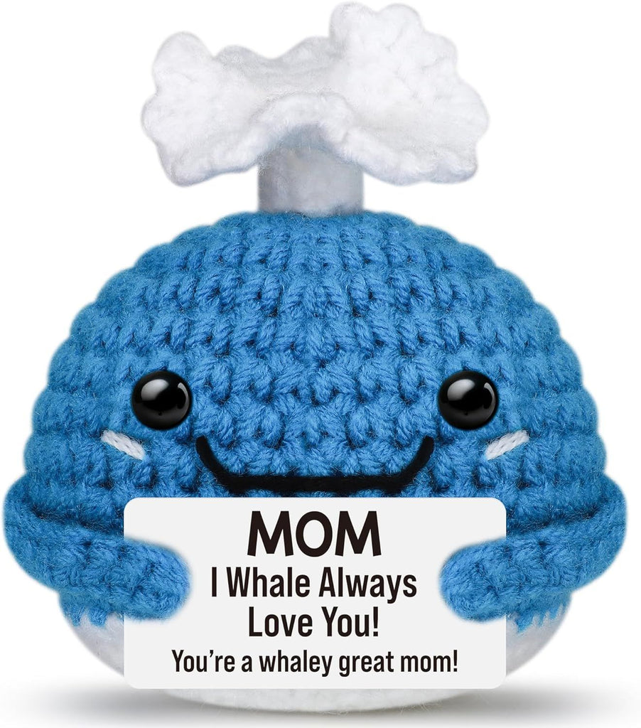 Mom Gifts from Daughter Son,Birthday Valentines for Mom Mama Mother in Law Bonus Step,Funny Handmade Crochet Whale Small Gift for Moms,Cute I Whale Always Love You Whale Desk Decor