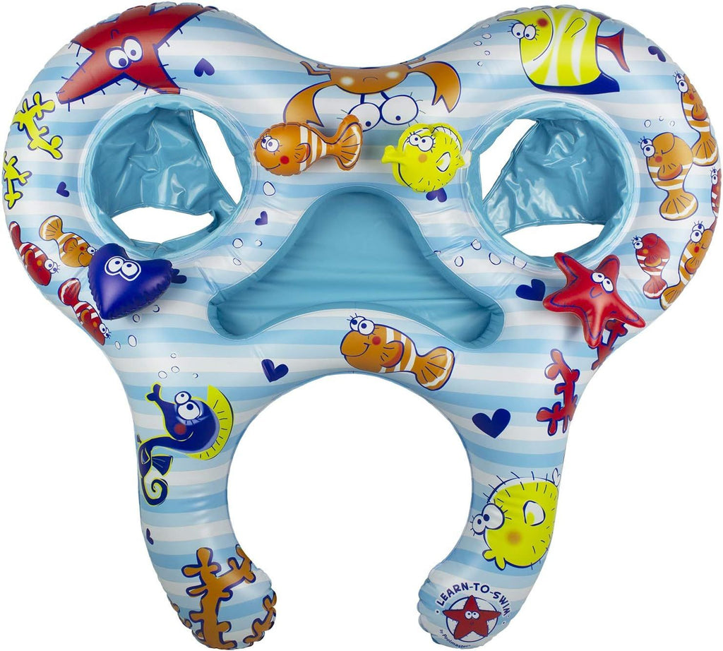 Mommy and Us Dual-Child Baby Pool Float for Two Kids, Infant and Toddler Swim Rider with Adult Ring Opening for Adult and Chidren to Float together (Ages 8–24 Months)