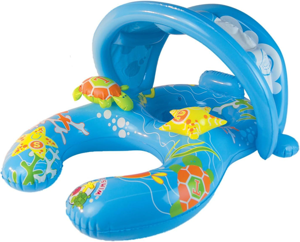 Mommy & Me Baby Pool Float With Sun Shade, Infant & Toddler Swim Float (Ages 8–24 Months) With Adult Ring Opening for Shared Swim, Drop-Seat Design for Comfort & Safety